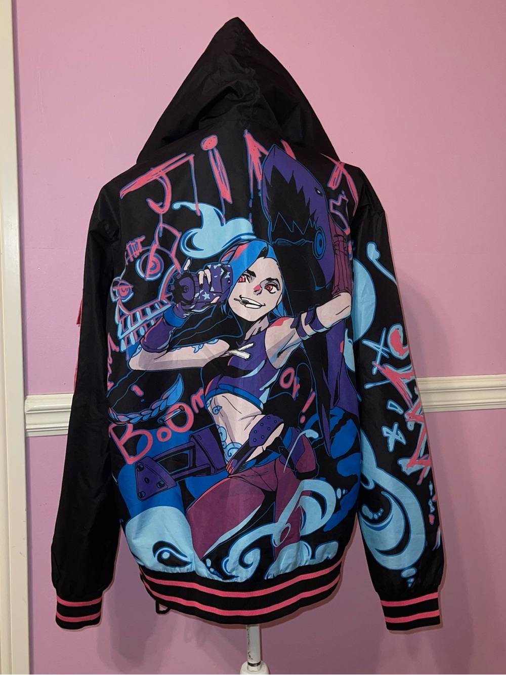 jinx league of legends arcane bomber windbreaker jacket coat goth streetwear